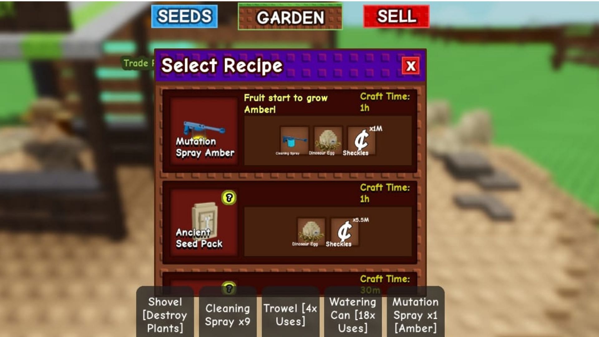 Select the recipe and craft the spray (Image via Roblox)